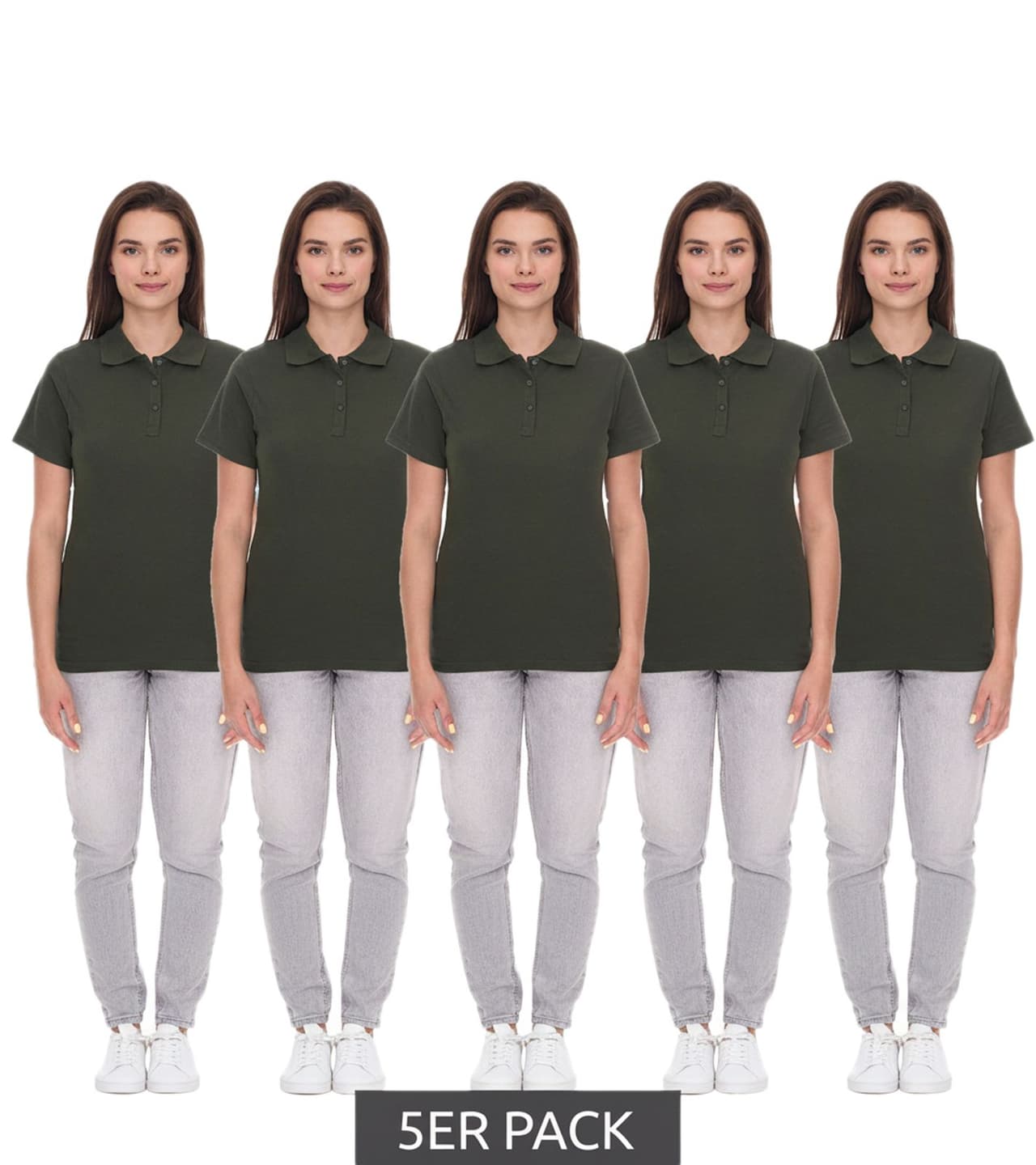 Elevate Polo Helios para mujer, punto de piqué de algodón, 180 g/m², 3810770, verde militar, verde oscuro, paquete de 5