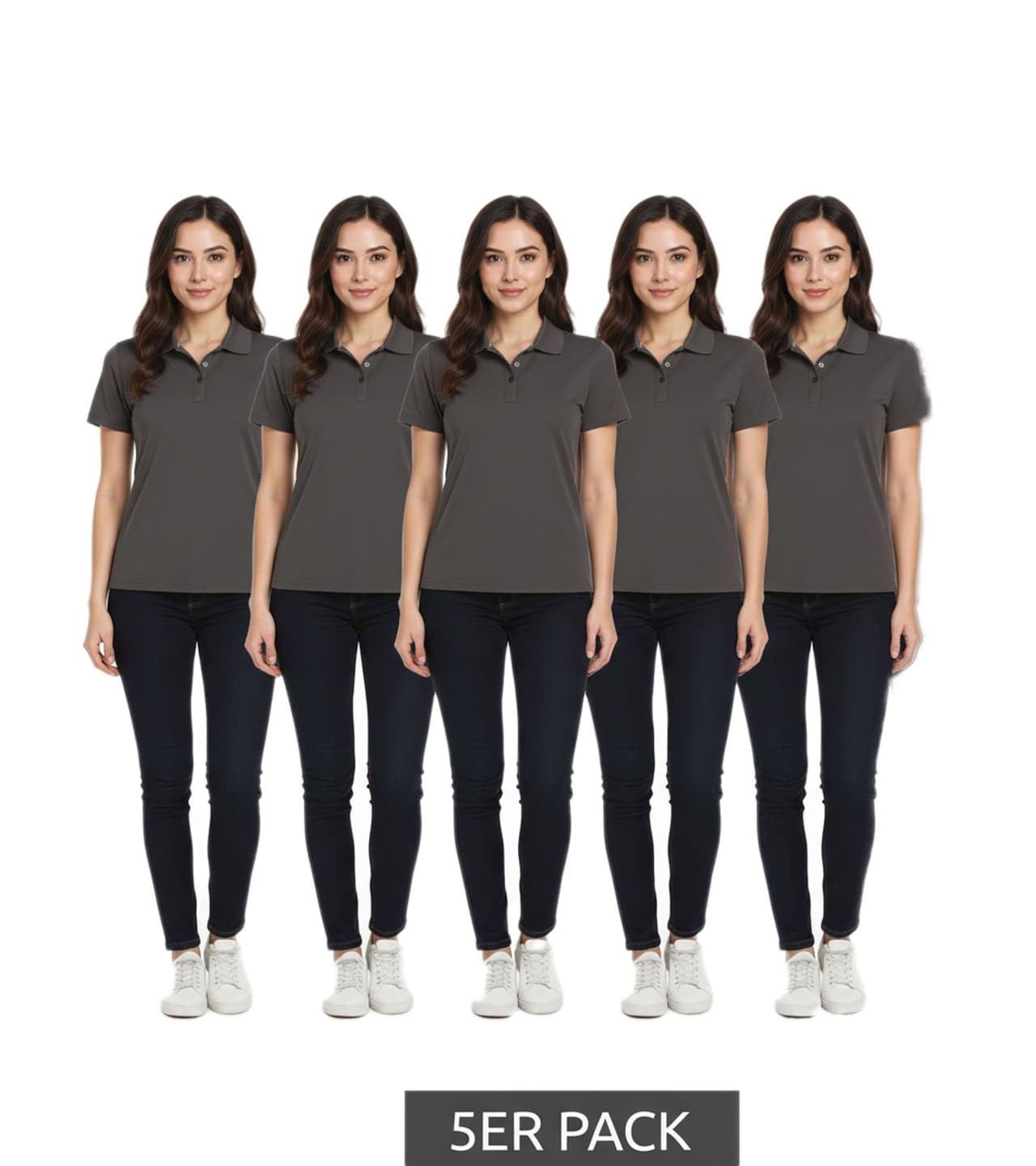 Elevate Polo Helios para mujer, paquete de 5, punto piqué de algodón, 180 g/m², 3810789, gris oscuro