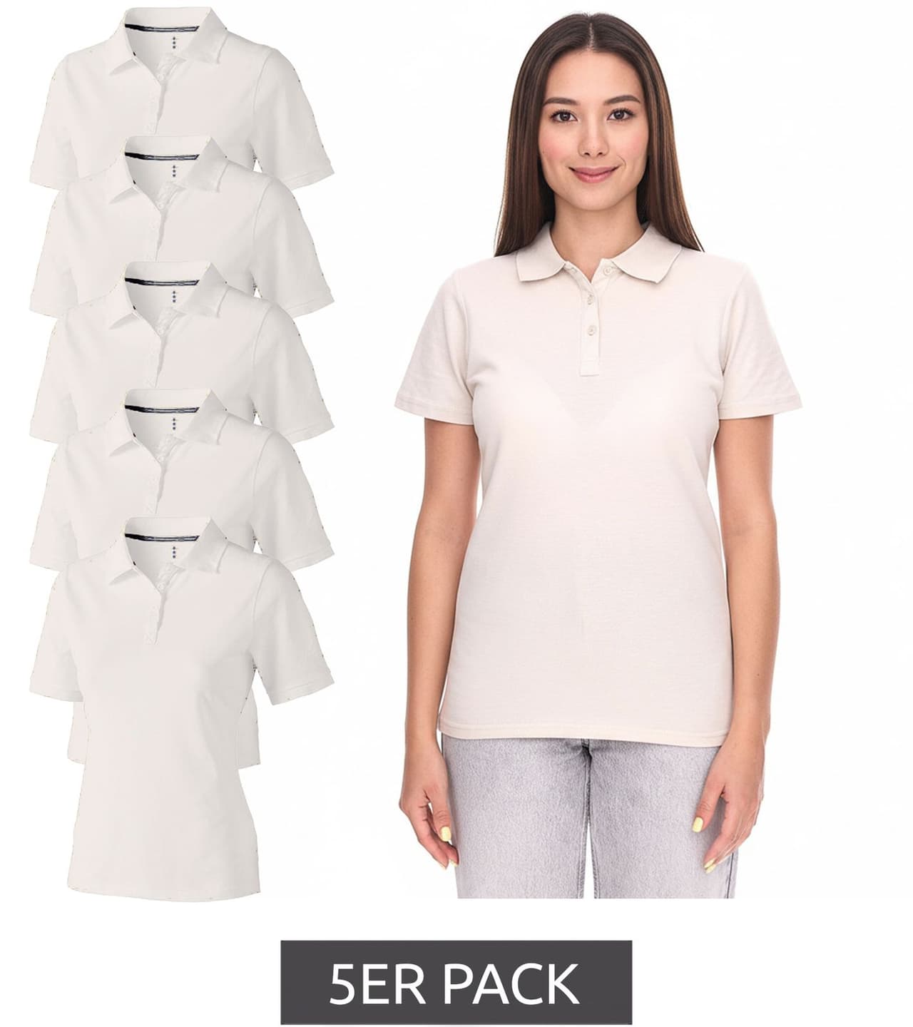 Elevate Polo Helios para mujer, punto piqué de algodón, 180 g/m², 3810790, beige, paquete económico de 5