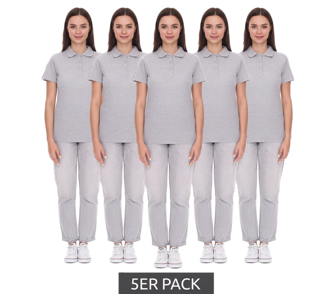 Elevate Polo Helios para mujer, paquete de 5, punto piqué de algodón, 180 g/m², gris