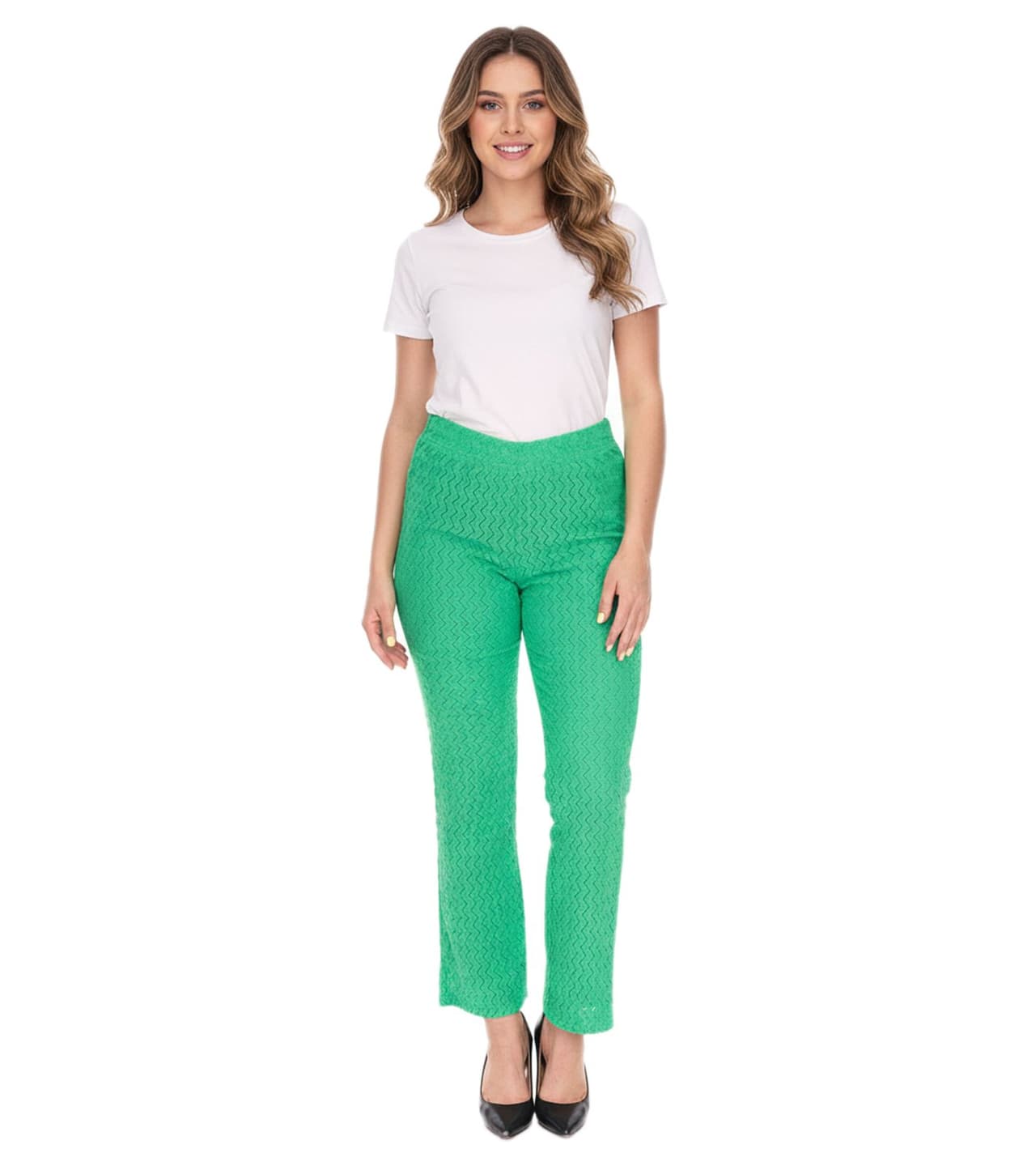 Aniston Pantalones casuales de verano para mujer pantalones bootcut, pantalones acampanados ligeros, cintura alta, 61443431, verde