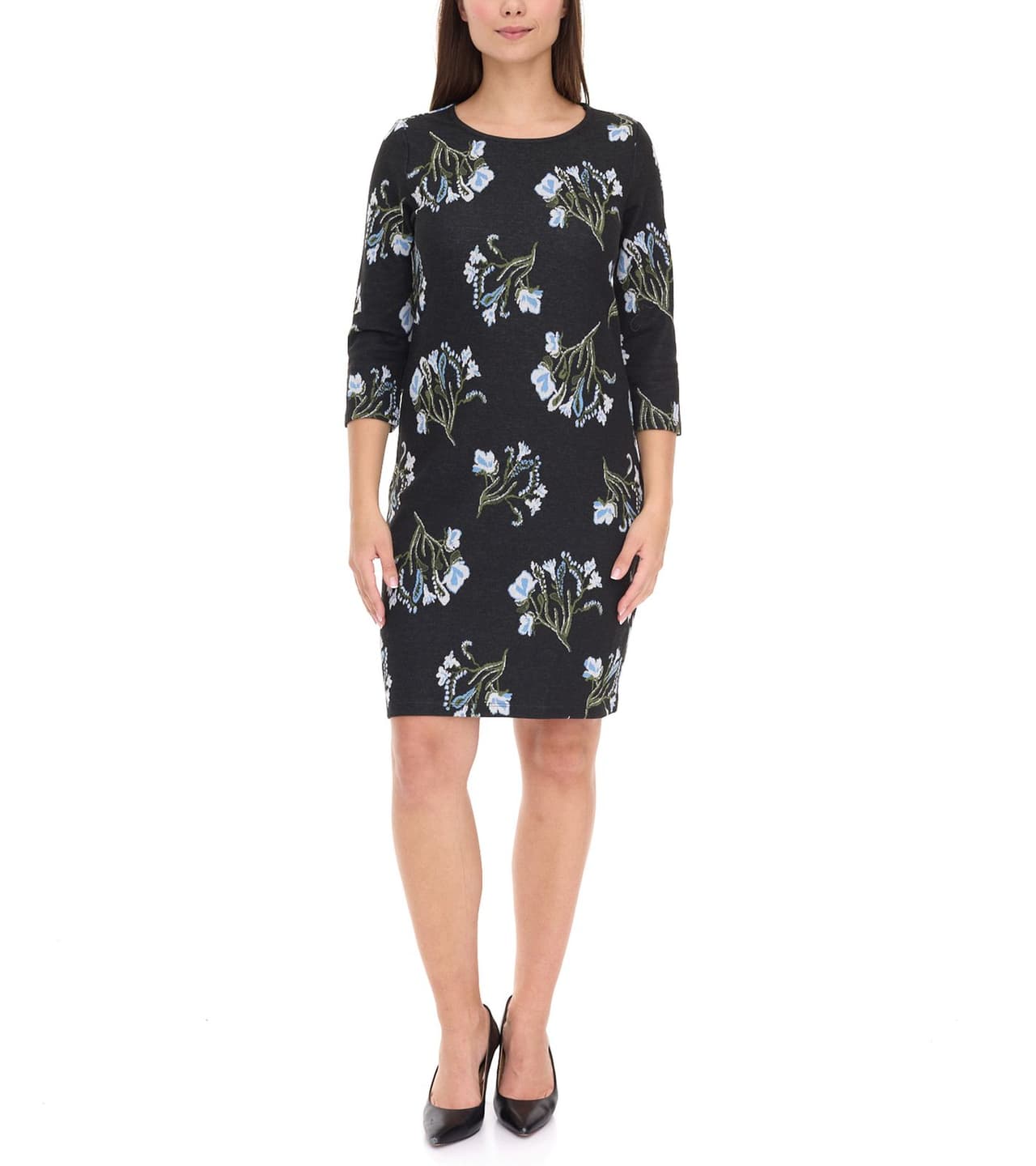 Aniston SELECTED Vestido de punto a cuadros hasta la rodilla Vestido de manga 3/4 para mujer Negro