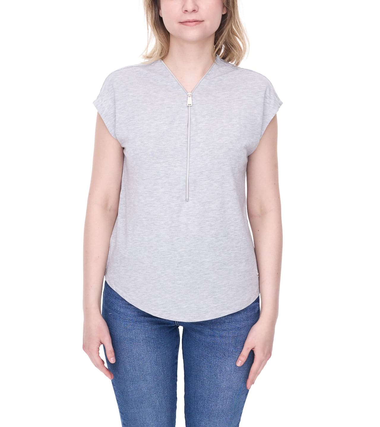 Tamaris Camiseta mujer media cremallera manga corta cuello pico gris