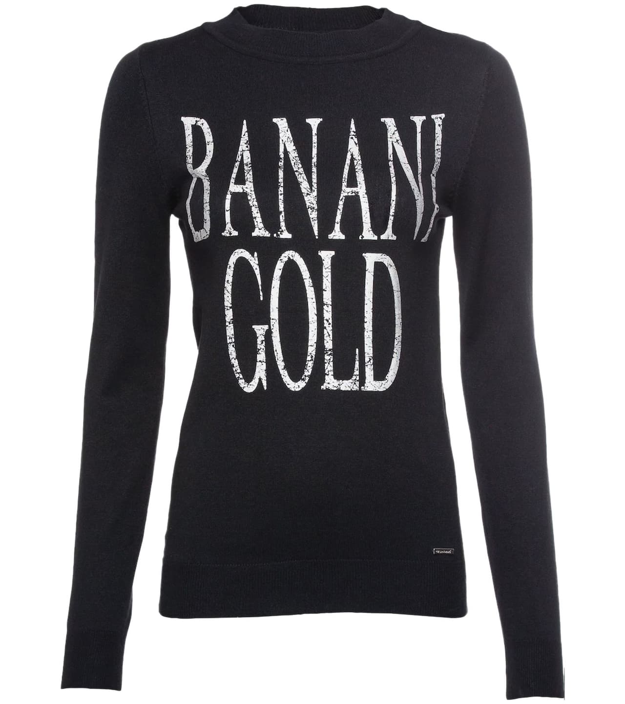 bruno banani Suéter de cuello redondo para mujer con estampado grande frontal, jersey de punto fino, 67912760, negro