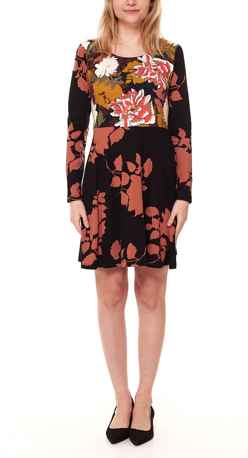 Aniston Minivestido informal para mujer, vestido de punto con estampado floral, 68471124, negro/colorido