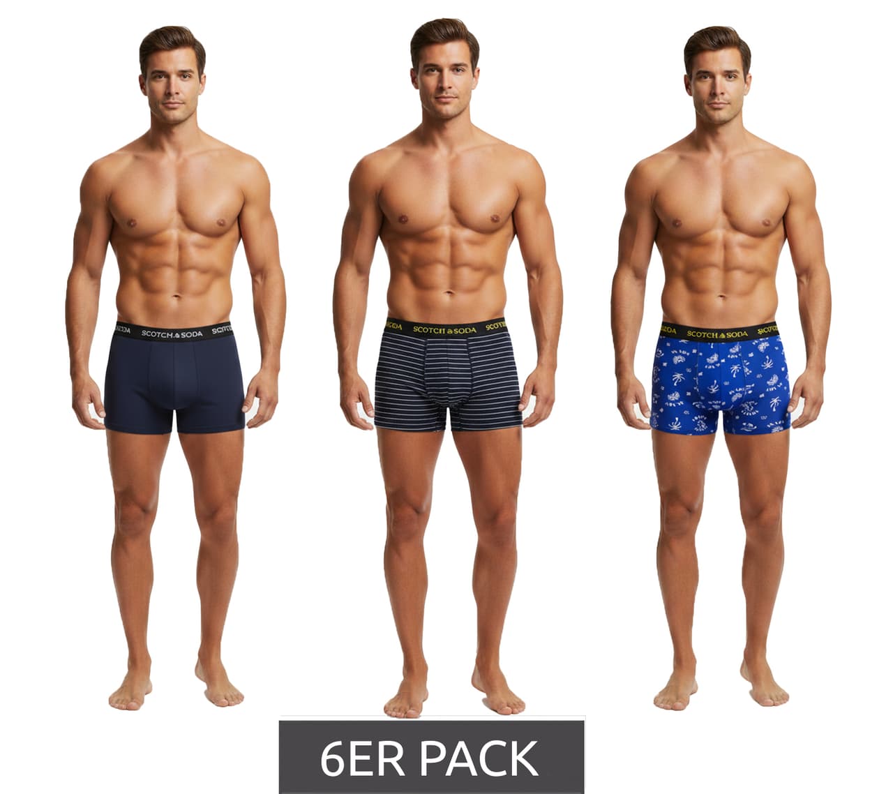 Scotch & Soda Pack de 6 calzoncillos bóxer para hombre con ropa interior de algodón elástico Azul/Multicolor
