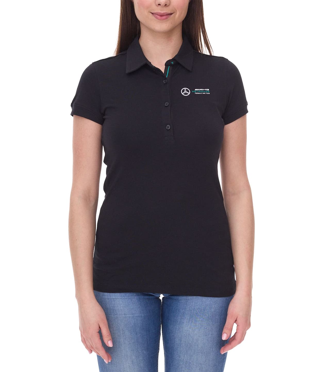 Mercedes-Benz Polo clásico de algodón para mujer AMG Petronas F1 MAPF1, camiseta de manga corta con logotipos del equipo, color negro,