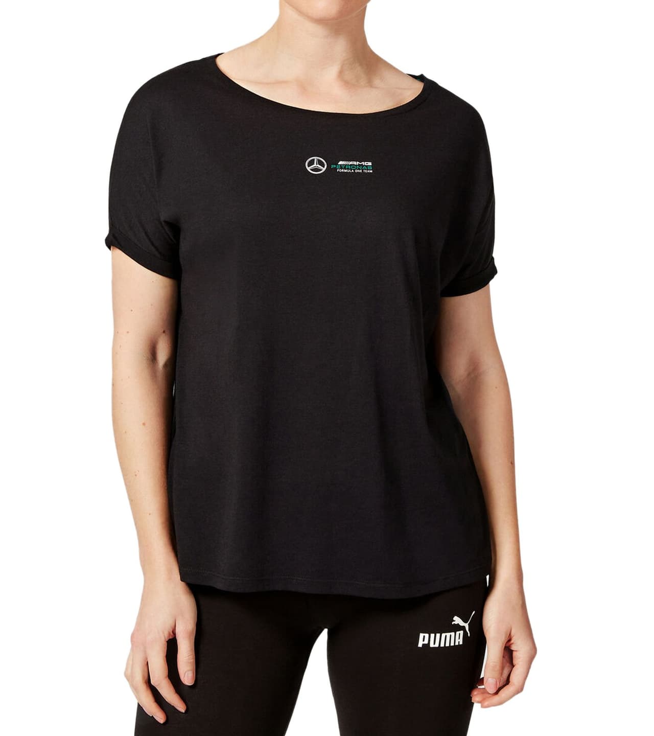 Mercedes-Benz Camiseta de mujer AMG Petronas F1 Lewis Hamilton #44 con estampado grande 44, algodón, 001, color negro