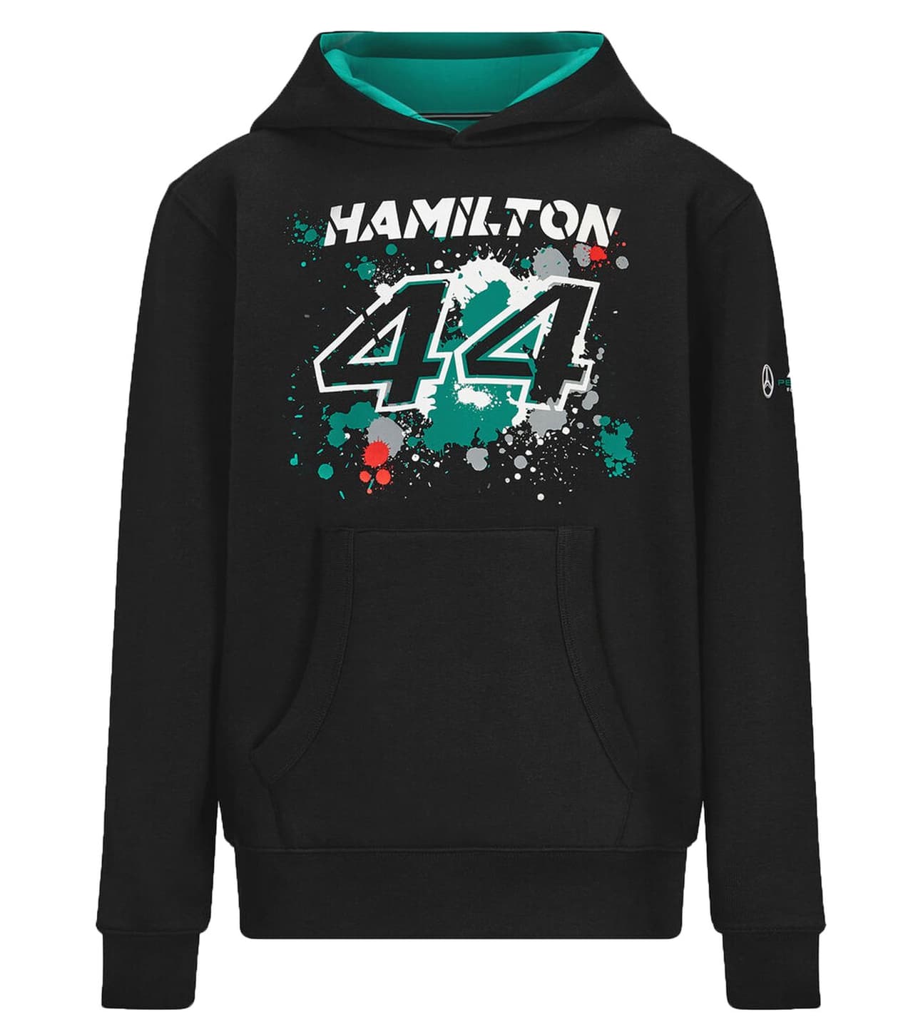 Mercedes-Benz Sudadera con capucha AMG Petronas F1 Lewis Hamilton para niñas y niños, sostenible, Fórmula 1, 001, color negro