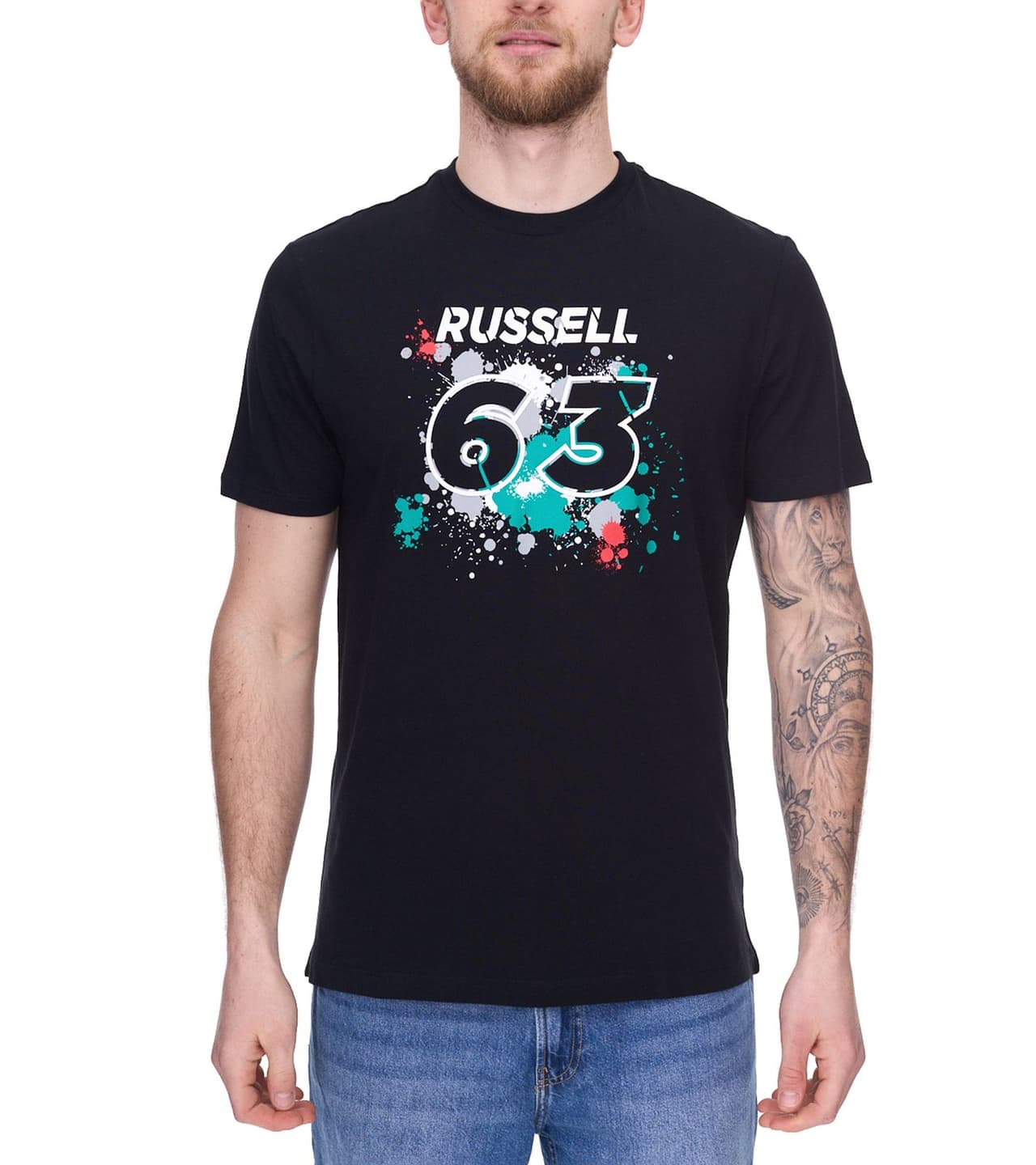 Mercedes-Benz AMG Petronas F1 MAPF1 FW George #63 Camisa de algodón para hombre con estampado George Russel y cuello redondo Negro