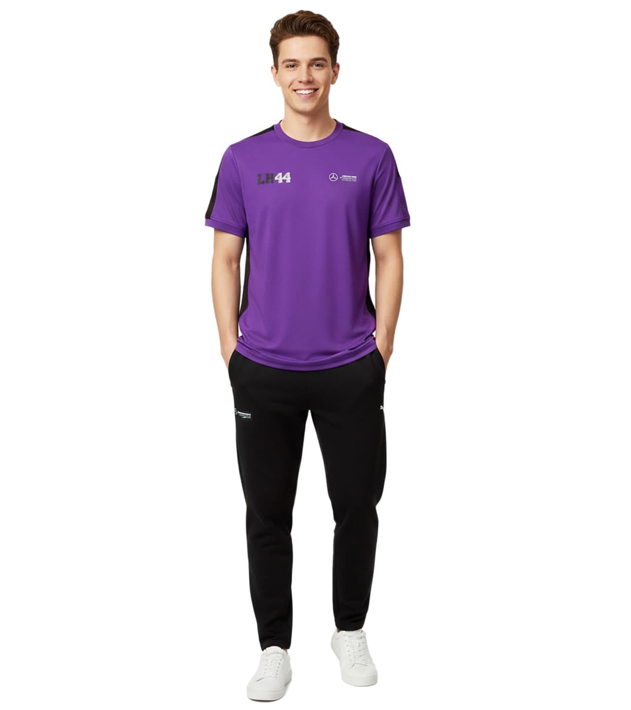 Mercedes-Benz Camiseta básica para hombre con estampado LH44 de AMG Petronas F1 MAPF1 FW George Russell Everyday Shirt Morado