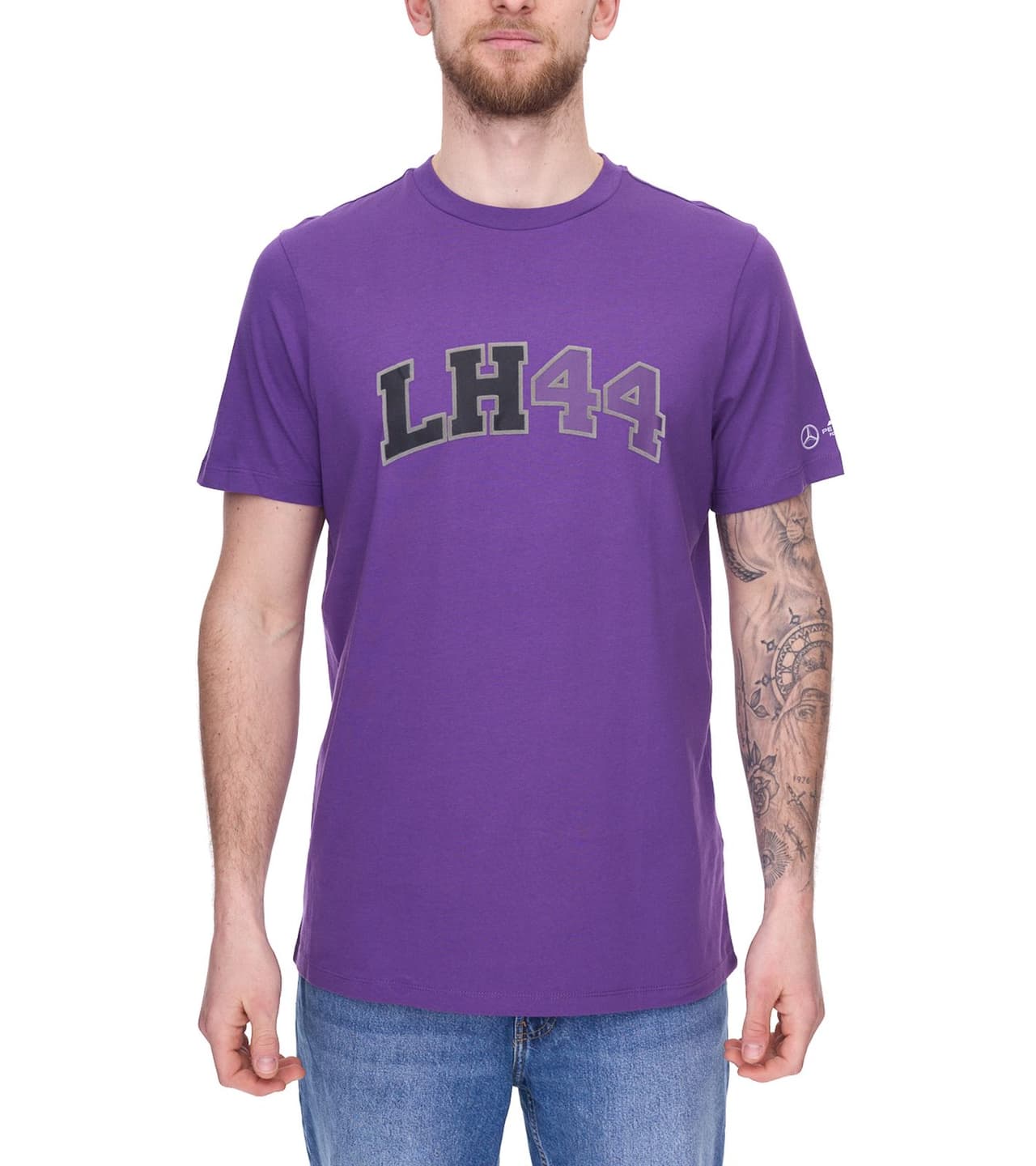 Mercedes-Benz AMG Petronas F1 MAPF1 FW camisa de algodón para hombre con logo "LH 44" camisa de cuello redondo violeta/negro/gris
