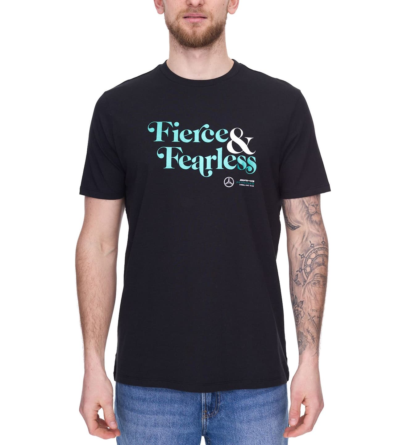 Mercedes-Benz AMG Petronas F1 Fierce and Fearless Graphic Camiseta de algodón para hombre Negro