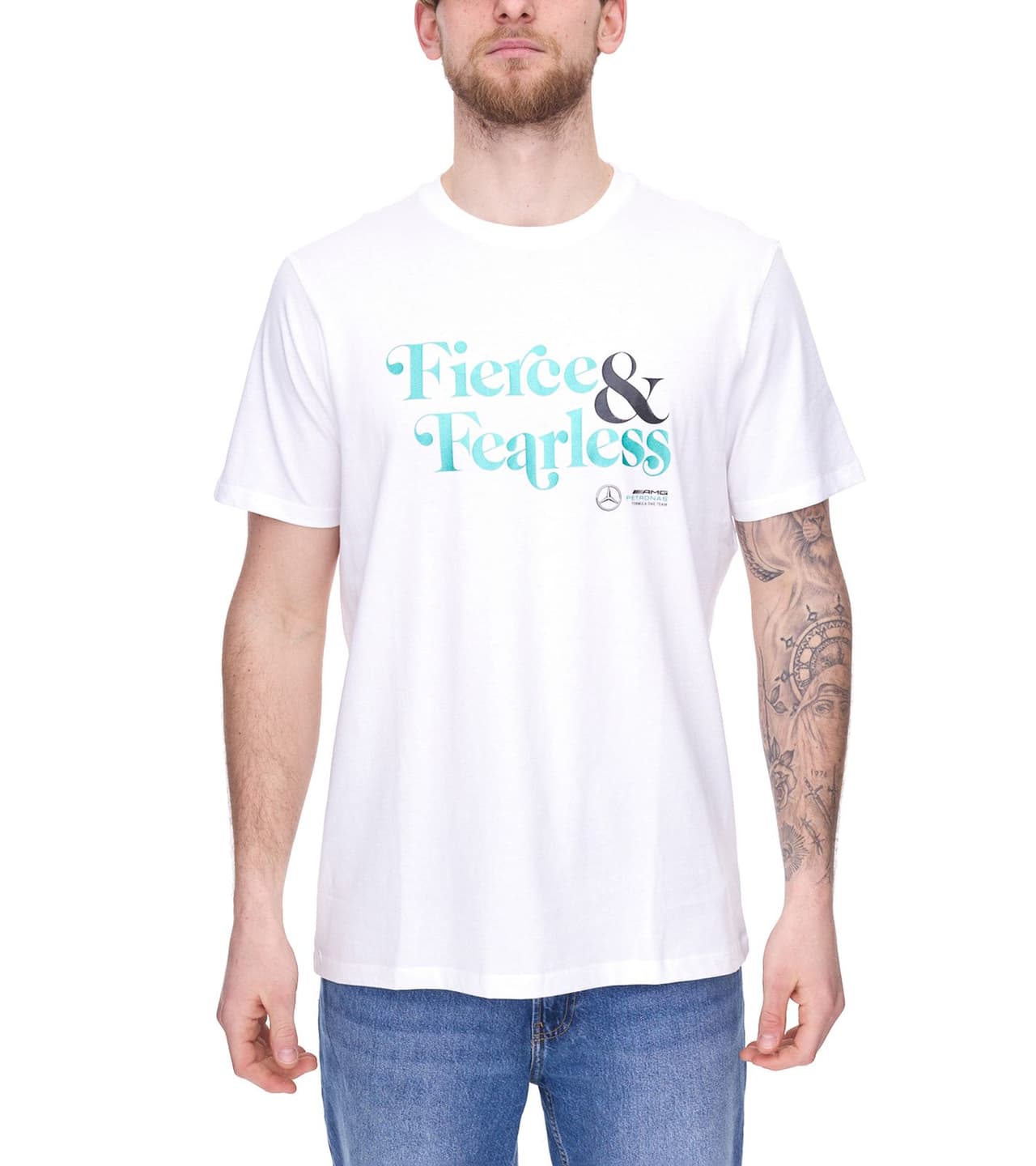Mercedes-Benz AMG Petronas F1 Fierce and Fearless Graphic Camiseta de algodón para hombre Blanco