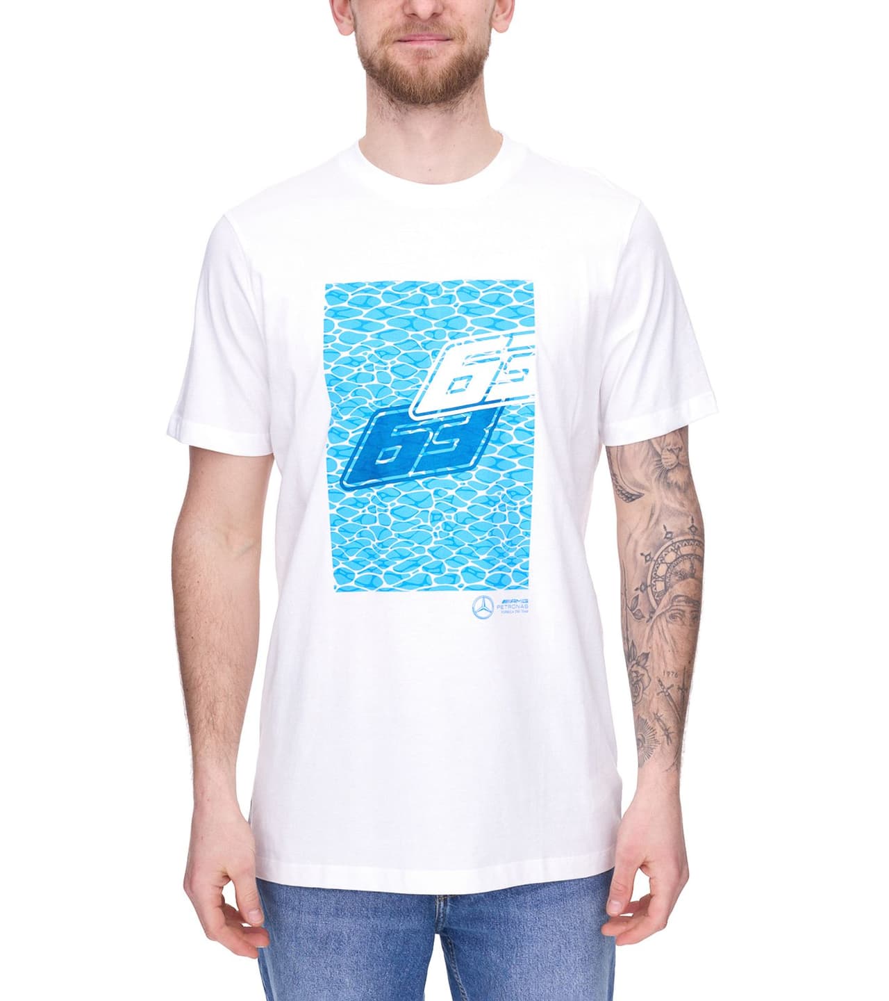 Mercedes-Benz Camiseta de algodón elegante para hombre AMG Petronas F1 MAPF1 FW George Russell Blanco