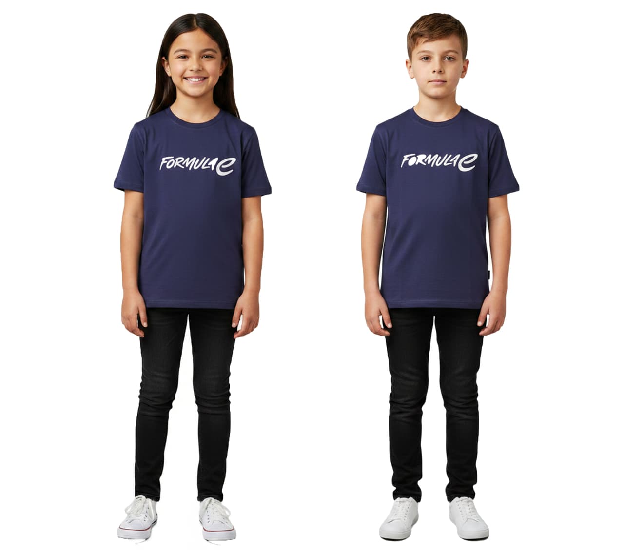Formula E Camiseta deportiva de manga corta para niños, de algodón sostenible con logo Azul Marino