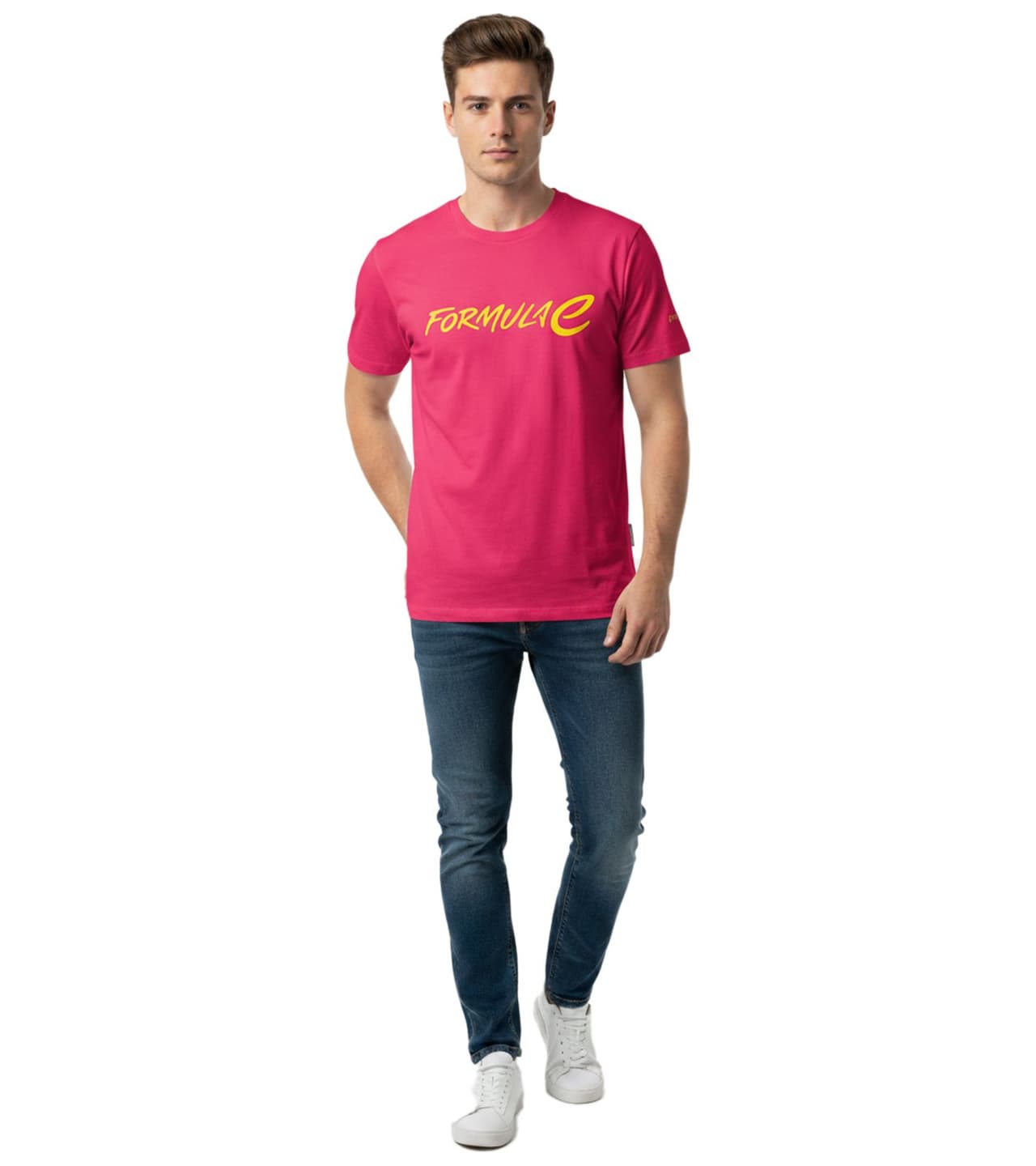 Formula E Camiseta de hombre a todo color, de algodón con el logo de ideal para el verano (701223583 001, rosa/amarillo)