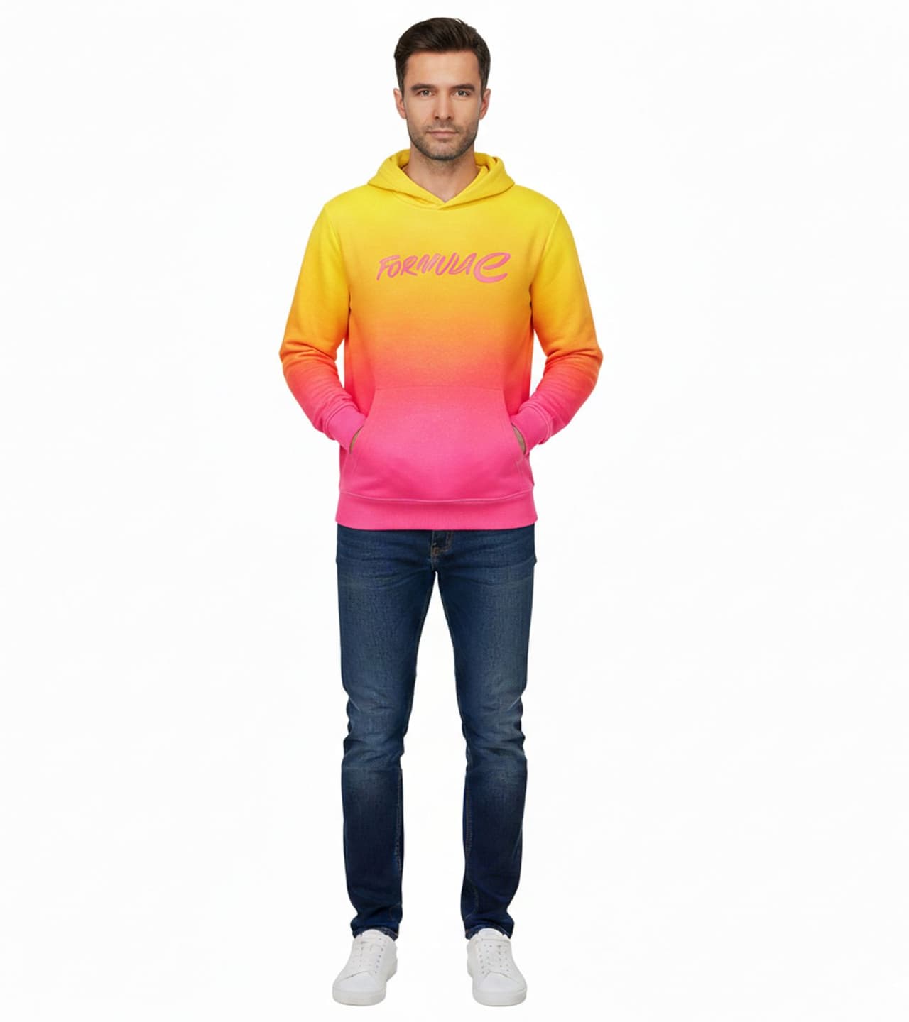 Formula E Sudadera con capucha para hombre, camisa de manga larga de algodón Amarillo/Rosa
