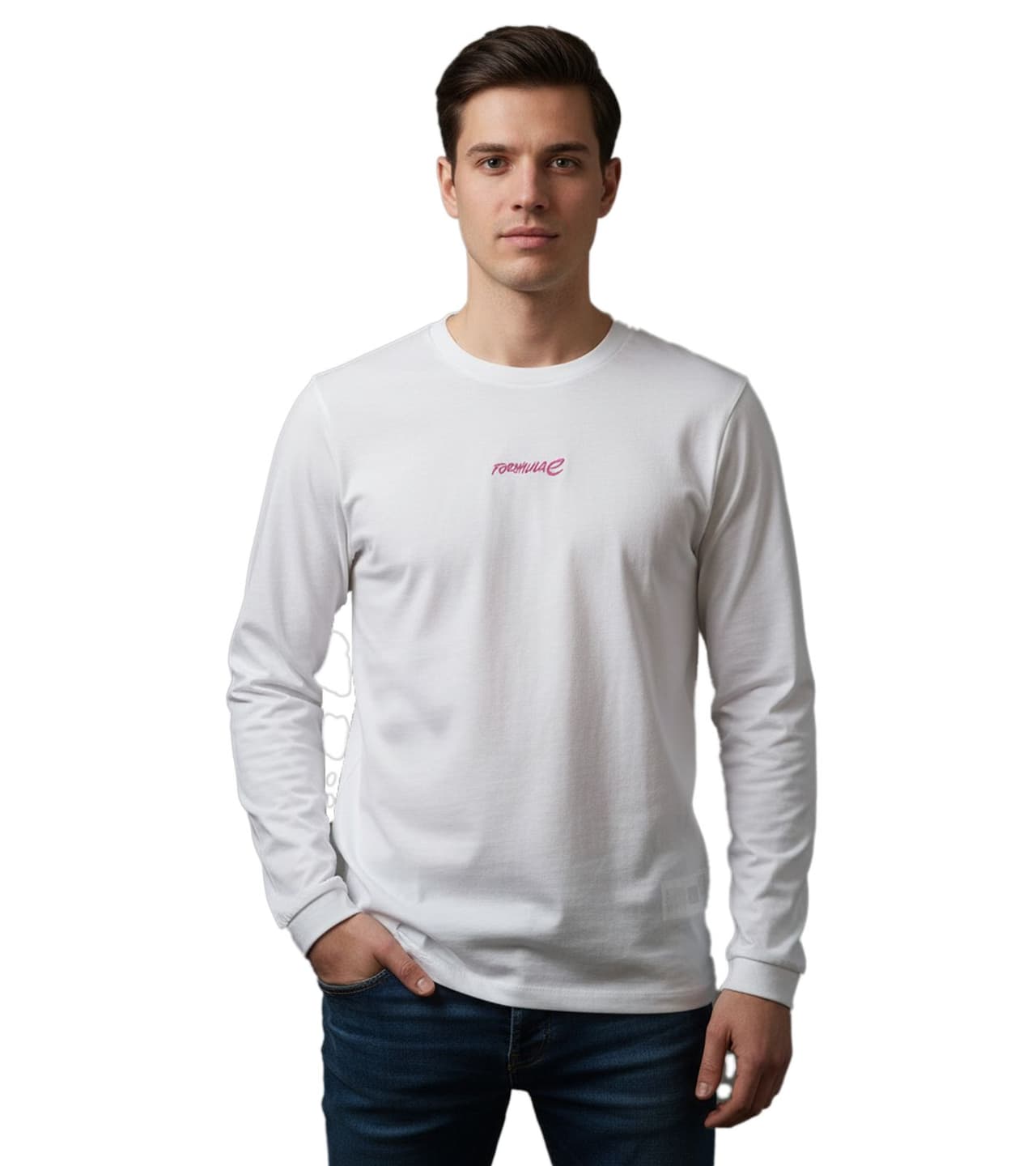 Formula E Sudadera de algodón para hombre, práctica, con el colorido eslogan "Change Accelerated", manga larga, 001, blanco/rosa