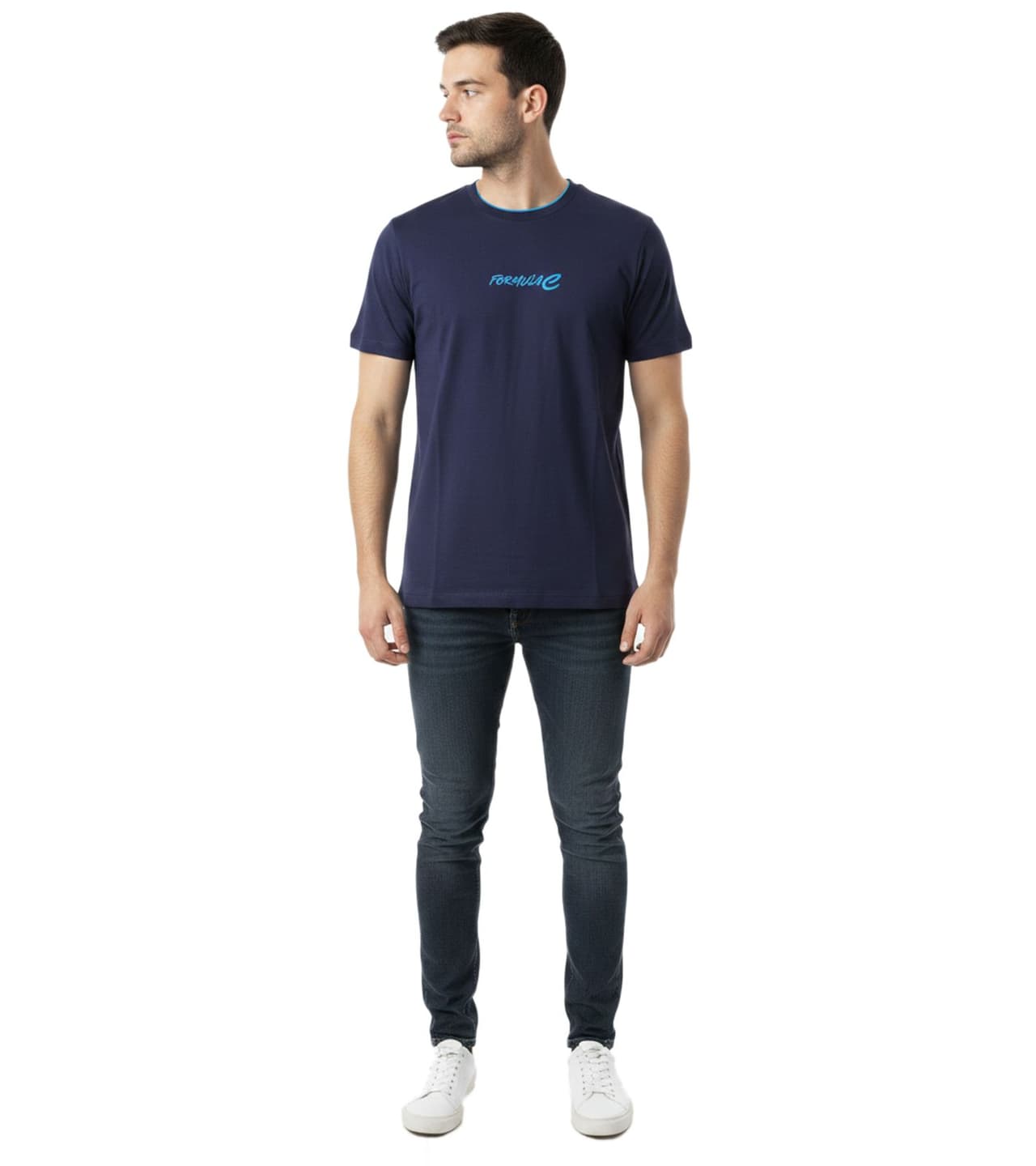 Formula E Camiseta elegante de para hombre, de algodón sostenible, ideal para el verano. Camiseta de verano "Change Accelerated" (Cambio acelerado), Motorsport Azul marino