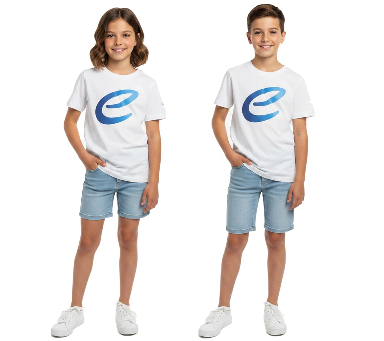 Formula E Camiseta infantil de manga corta de algodón sostenible con logo 002, blanco/azul