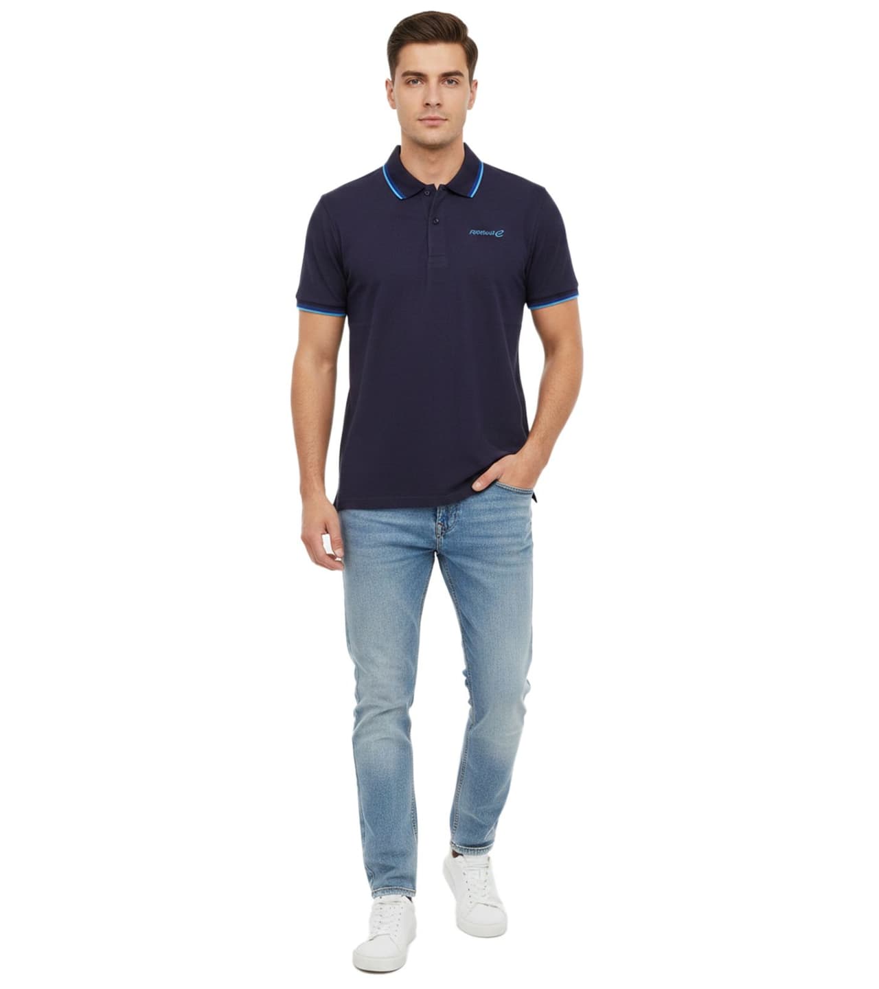 Formula E Polo deportivo de manga corta para hombre, de algodón sostenible con logo (701223597 001, azul marino)
