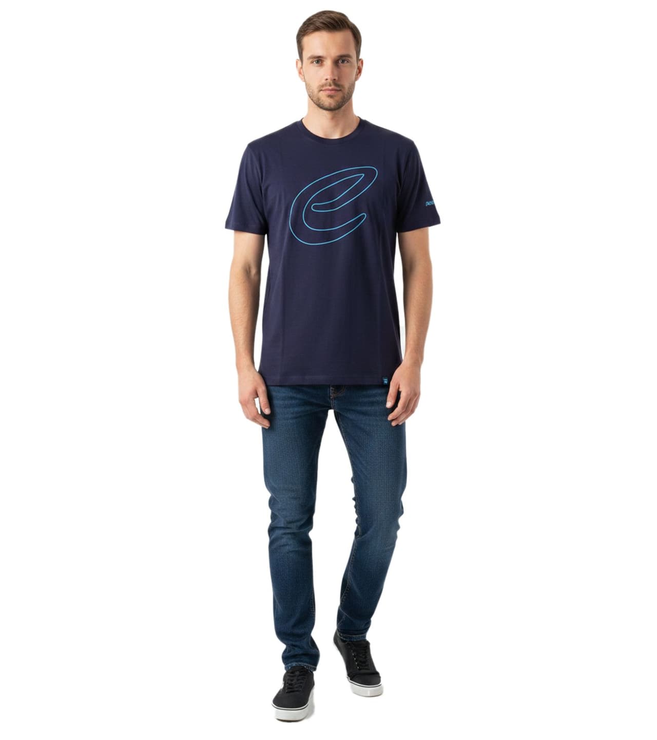 Formula E Camiseta elegante de para hombre, de algodón sostenible con logo de ideal para el verano y el automovilismo. Azul Marino