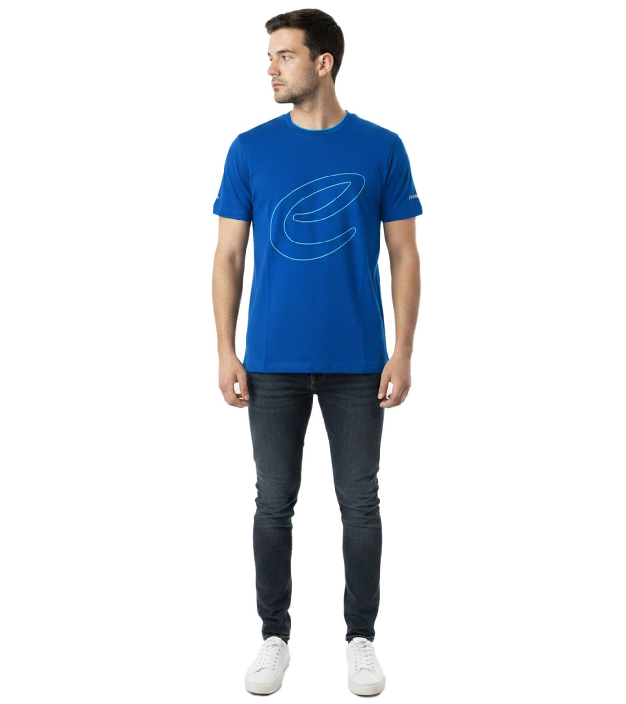 Formula E Camiseta elegante de para hombre, de algodón sostenible con logo de ideal para el verano y el automovilismo. Color: Azul