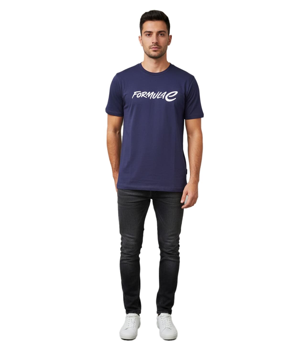 Formula E Camiseta clásica de para hombre, de algodón sostenible con logo de ideal para el verano y el automovilismo, Azul