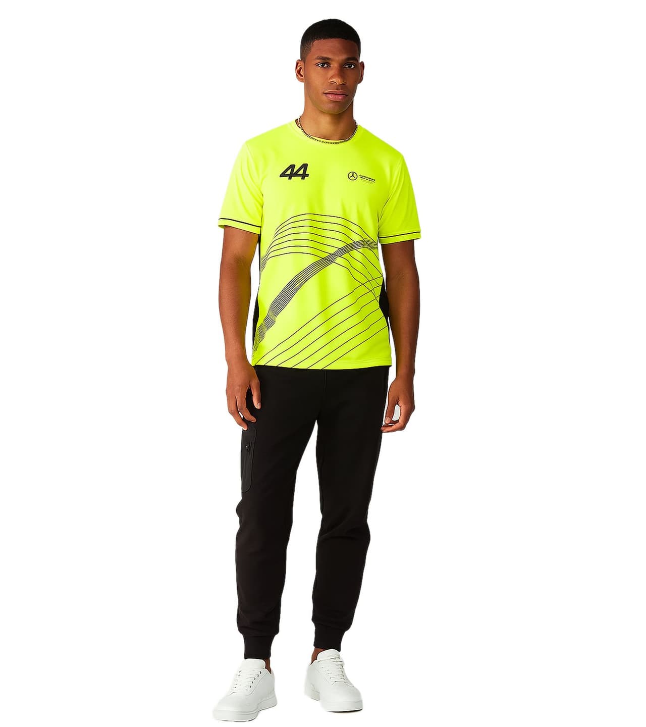 Mercedes-Benz Camiseta AMG Petronas F1 para hombre, Lewis Hamilton, manga corta, 001, amarillo neón