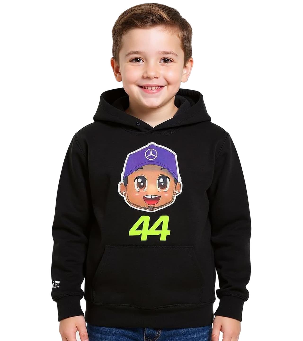 Mercedes-Benz Sudadera AMG Petronas F1 Lewis Hamilton para niños y niñas, Sudadera con capucha Fórmula 1 Negra