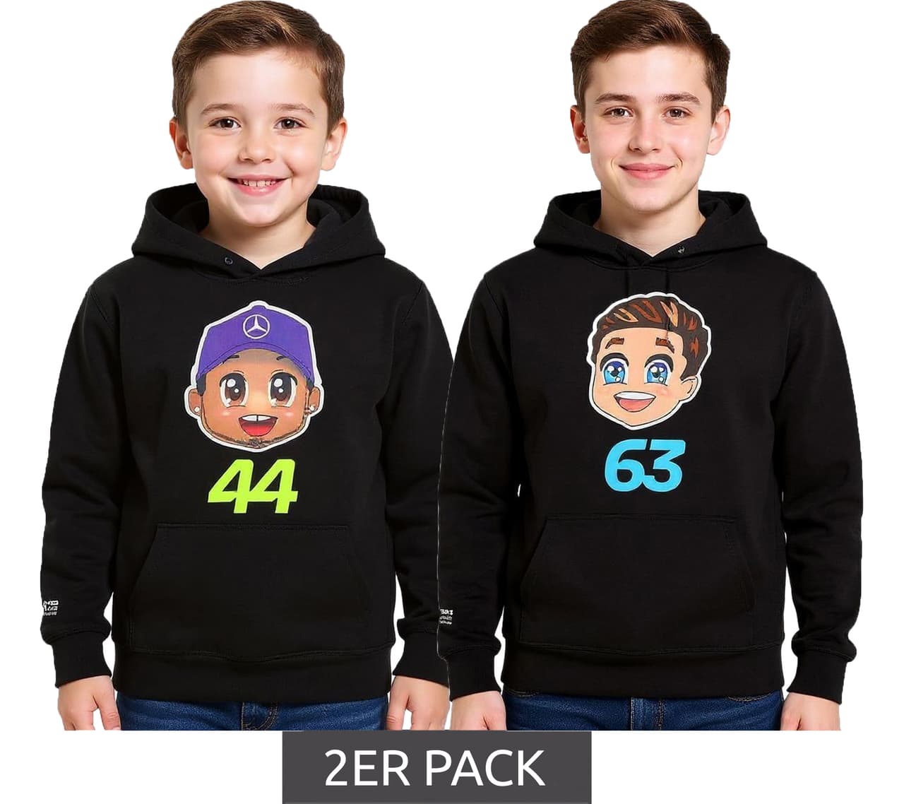 Mercedes-Benz Sudadera con capucha AMG Petronas F1 para niños y niñas, Fórmula 1 70122713, George Russell o Lewis Hamilton, color negro