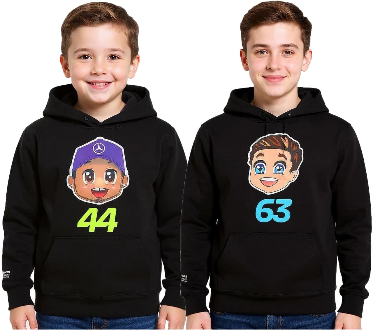Mercedes-Benz Sudadera con capucha AMG Petronas F1 para niños y niñas, Fórmula 1 70122713, George Russell o Lewis Hamilton, color negro