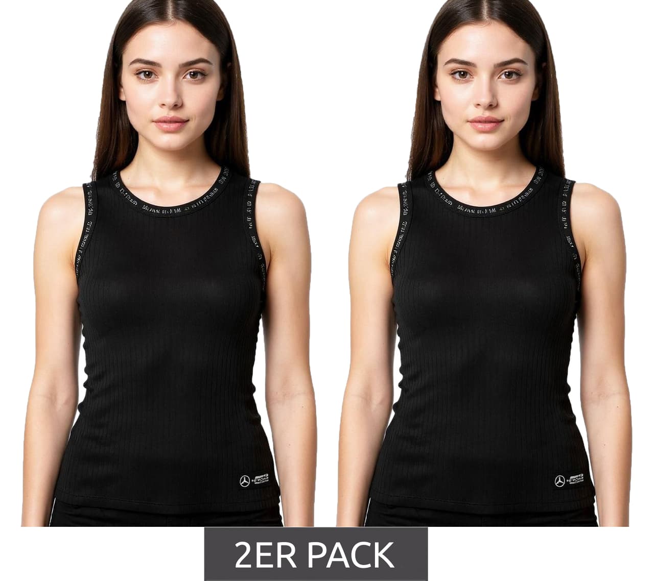Mercedes-Benz Pack de 2 camisetas de tirantes AMG Petronas F1 para mujer, de algodón, estilo automovilismo, color negro (701225451 001)