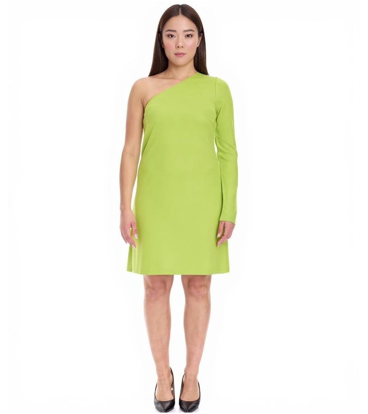 Aniston Vestido de verano CASUAL para mujer, vestido mini de un solo hombro a la moda Verde