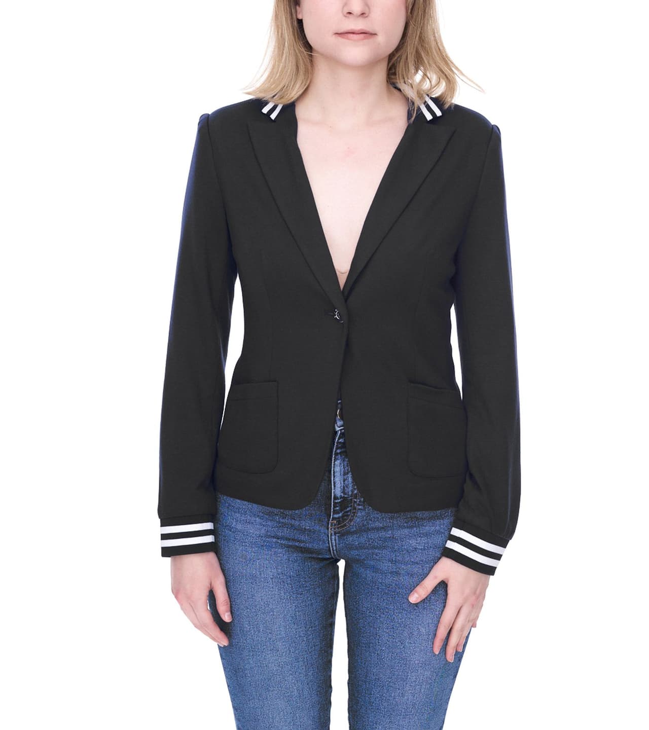 AjC Blazer chaqueta business para mujer con cierre de un botón chaqueta de traje negro