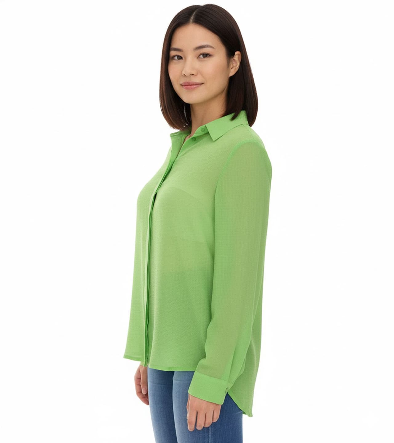 Aniston Blusa de verano para mujer SELECTED, camisa de manga larga con cuello Kent, blusa básica veraniega Verde