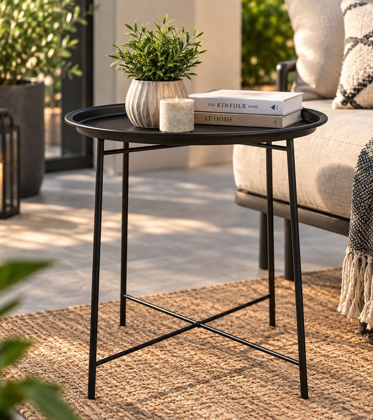 O46PN (MB10) Mesa auxiliar metálica con tablero de polipropileno extraíble, 47,5 cm x 51 cm, 7623019, negra