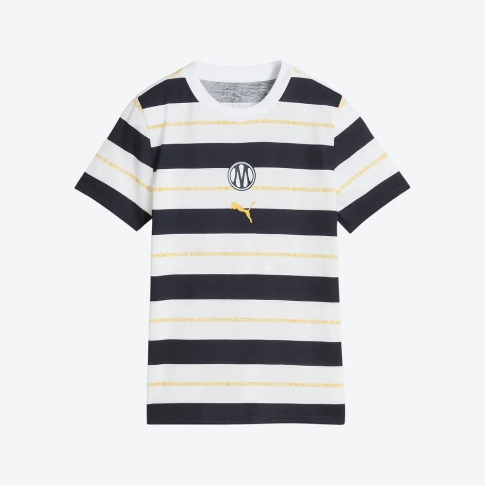 PUMA T-Shirt OM Culture Rayé Enfant Blanc Bleu Marine Or