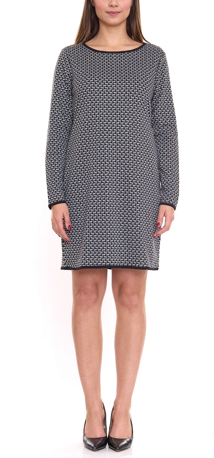 Aniston SELECTED Vestido de mujer con estampado integral de manga larga negro/blanco
