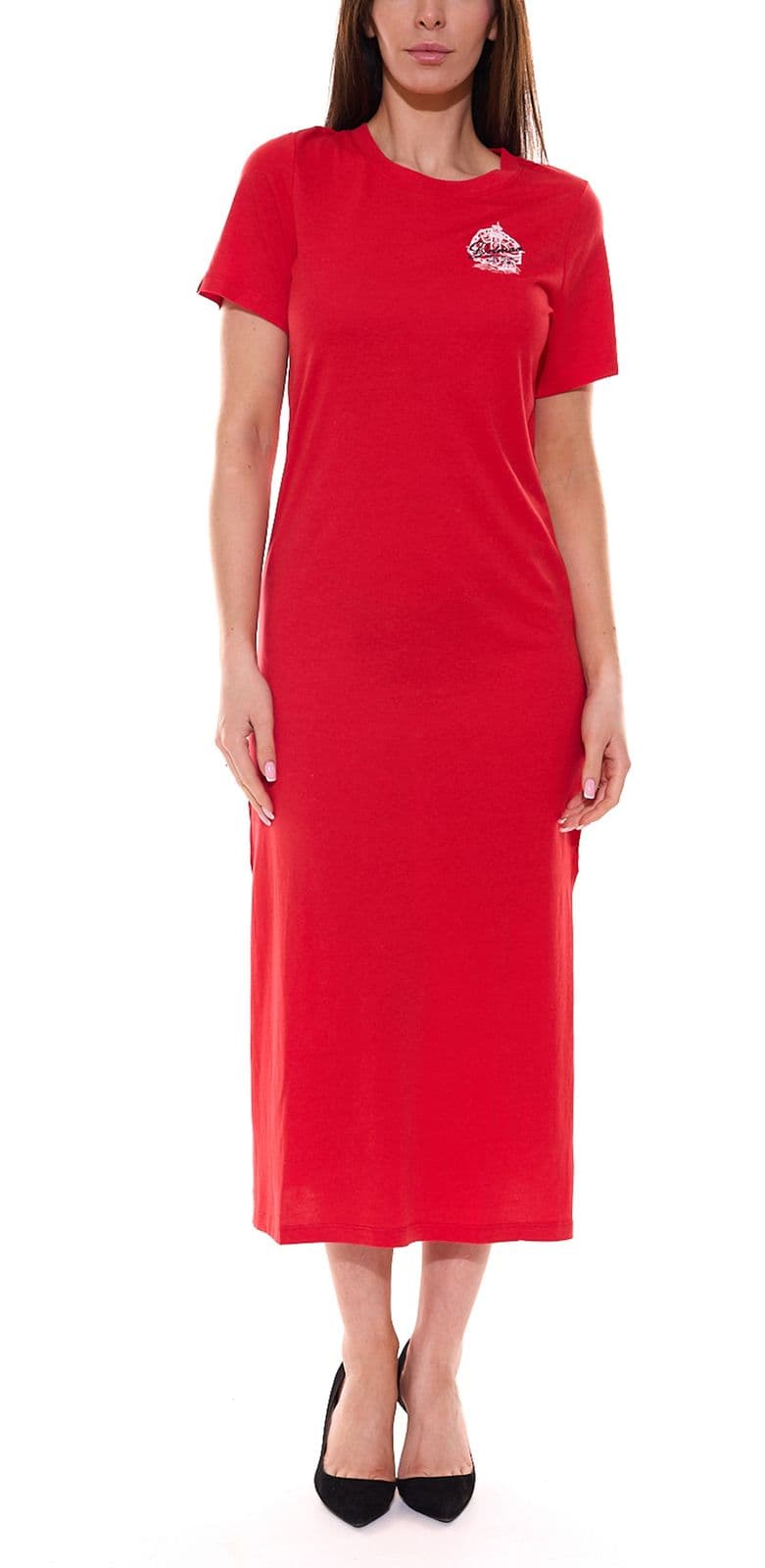 Delmao Vestido largo de mujer vestido de punto con aberturas altas rojo