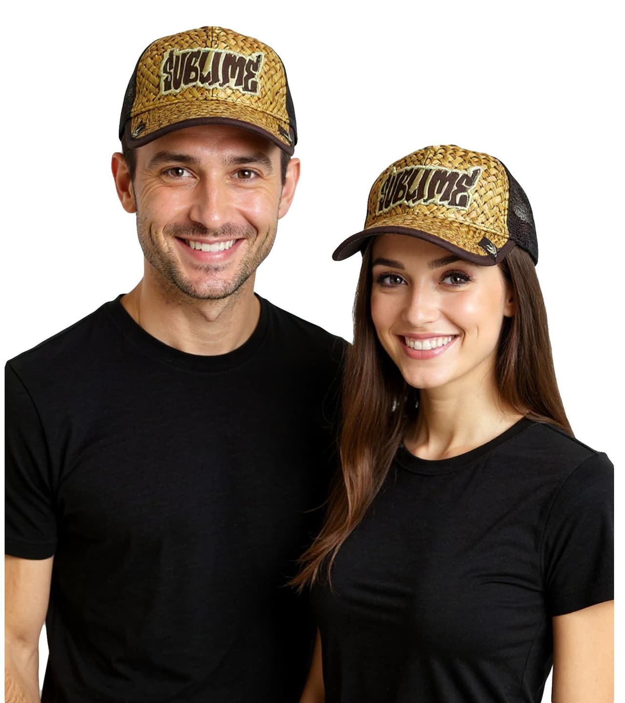 Bio-Domes Headgear Gorra unisex estilo camionero Sublime con sombrero de paja y logo bordado, elegante gorra de béisbol, producto para fans beige/marrón