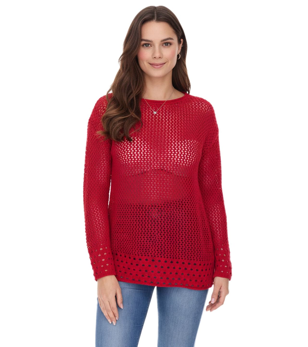 Aniston Suéter de punto informal para mujer con contenido de algodón, suéter de punto grueso, camisa de manga larga rojo