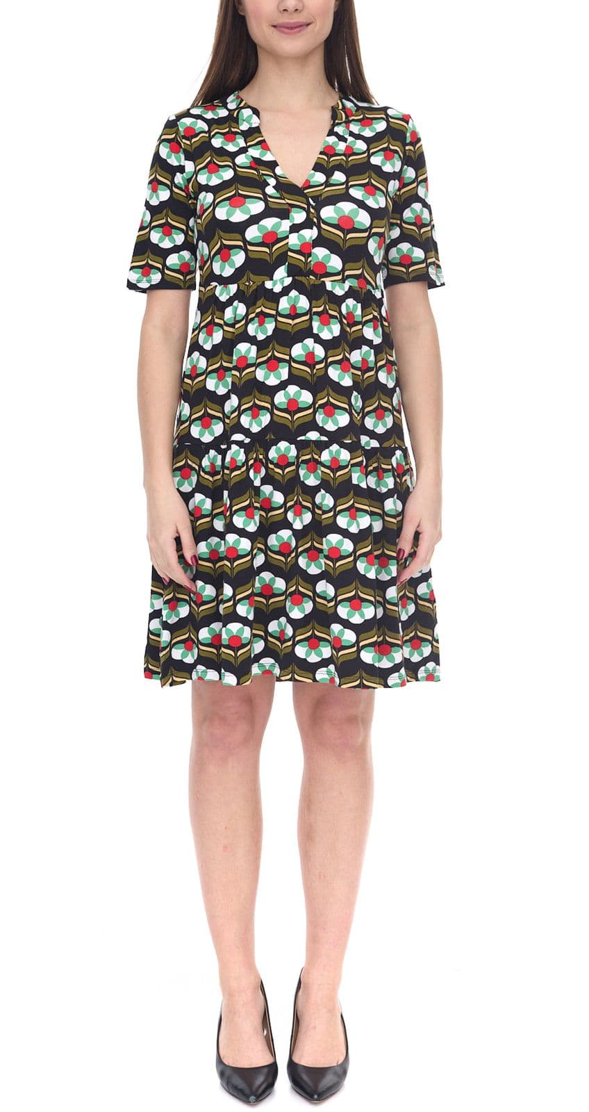 Aniston CASUAL Minivestido de mujer acampanado vestido de verano con look retro negro/colorido