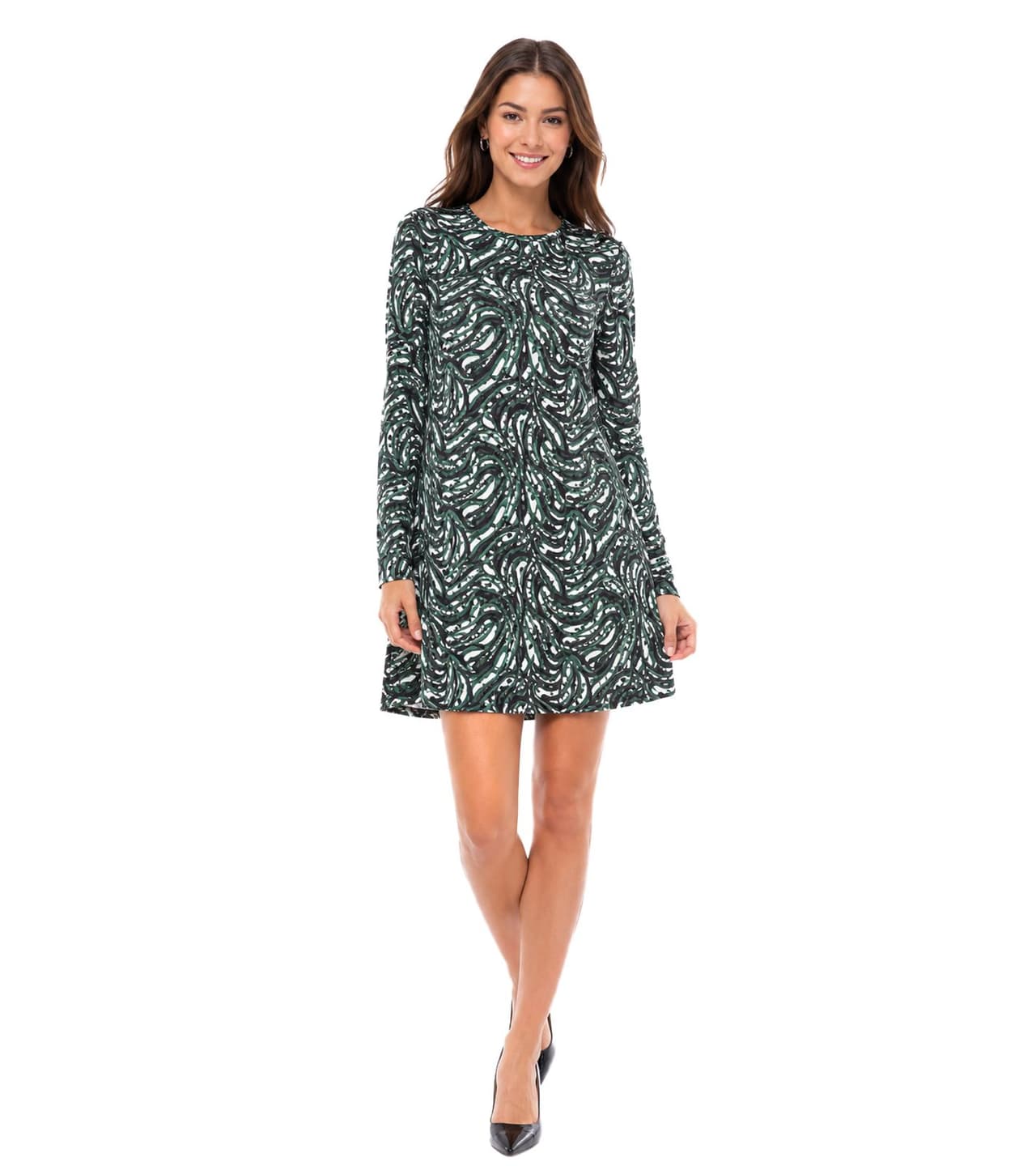 Aniston SELECTED minivestido de mujer con estampado integral vestido de manga larga negro/verde/beige