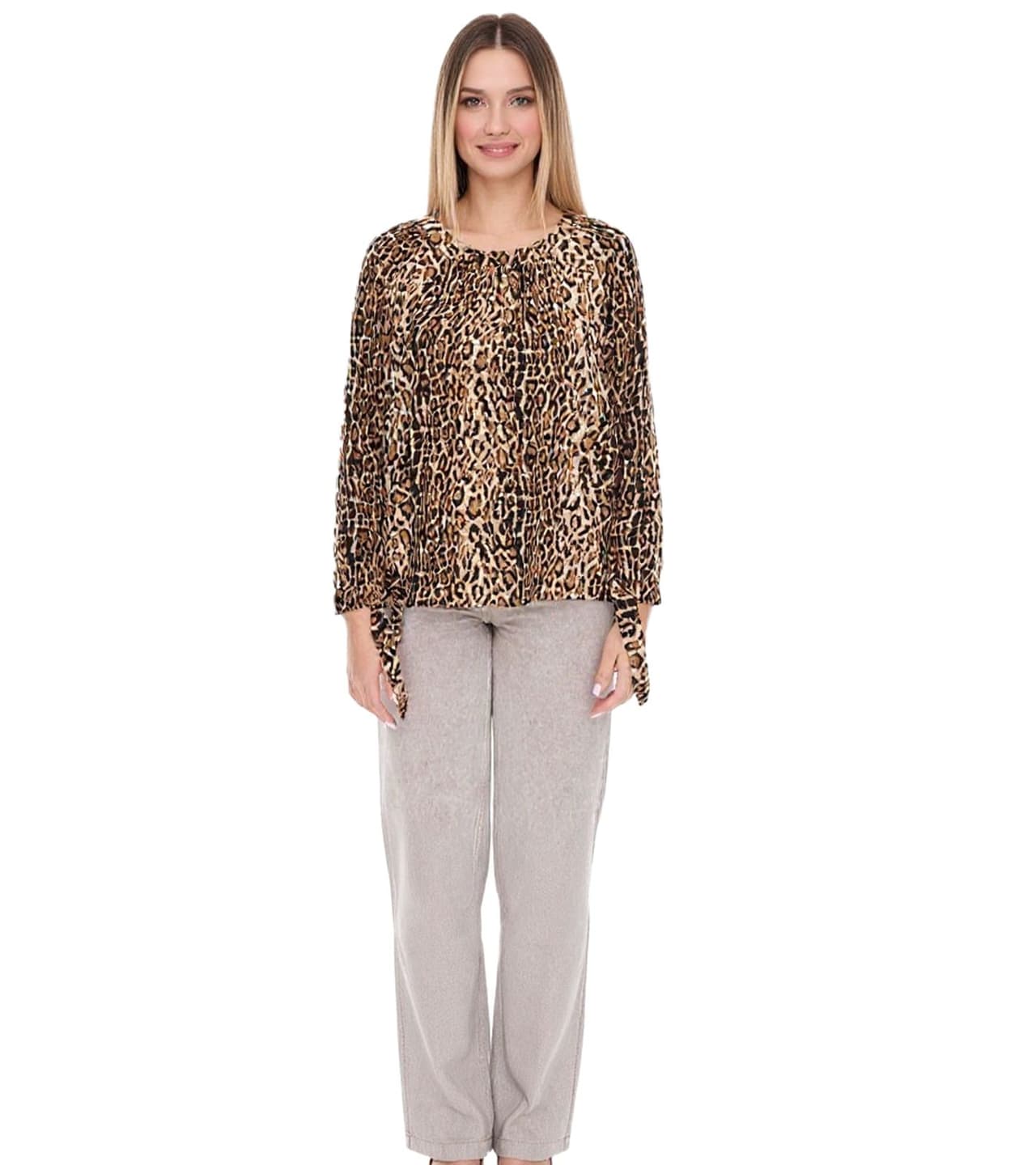 vestino Blusa de mujer Carmen con hombros descubiertos y estampado de leopardo, camisa de verano beige/negro