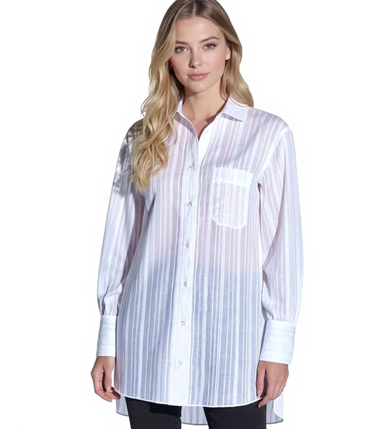 vestino Blusa de verano para mujer estilo boyfriend, transparente, con rayas texturizadas, talla 900600, color blanco
