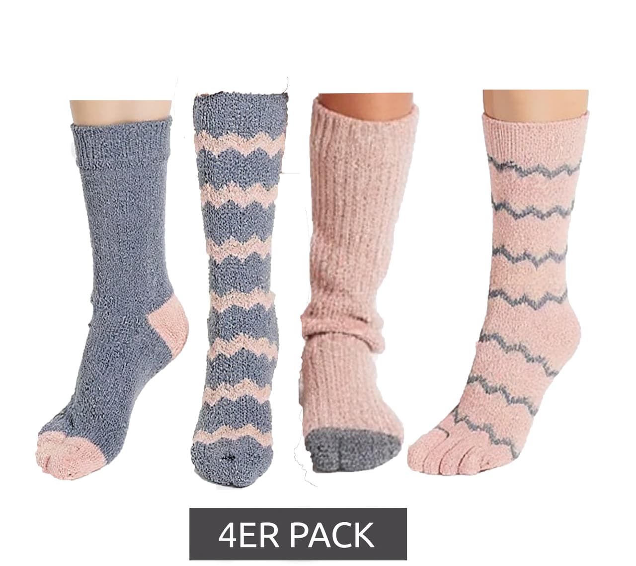 O46BPX (MB1) Pack de 4 calcetines cálidos para mujer, medias de invierno, calcetines de ocio, calcetines térmicos rosa/gris