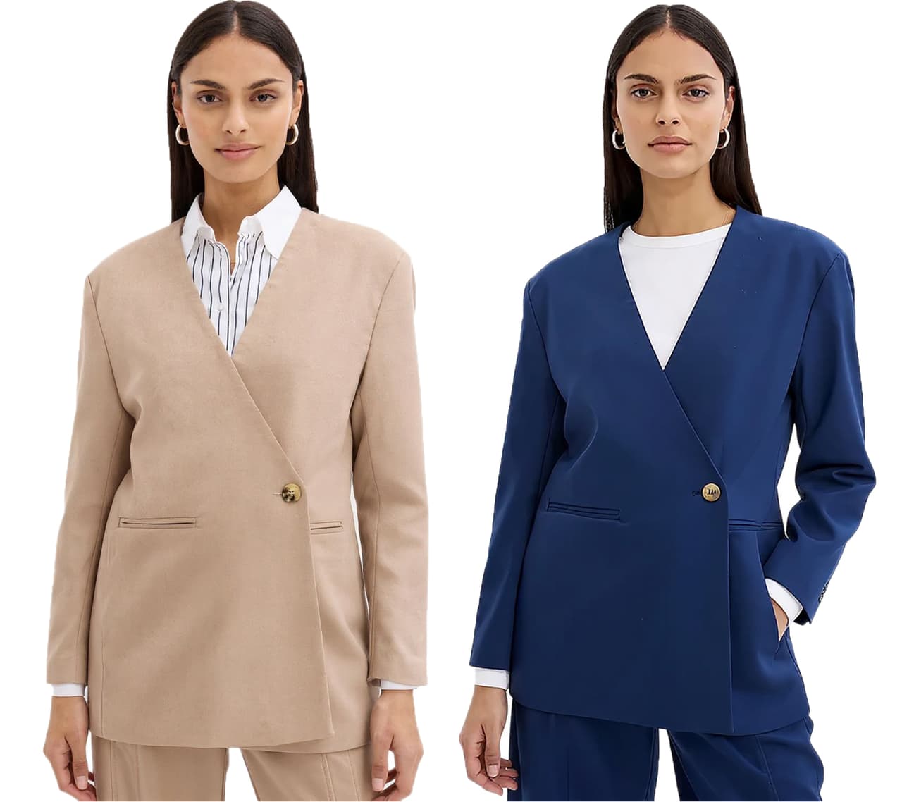 O46BPX (MB1) Elegante blazer de noche para mujer, blazer de otoño, blazer de negocios, blazer de algodón, beige o azul.