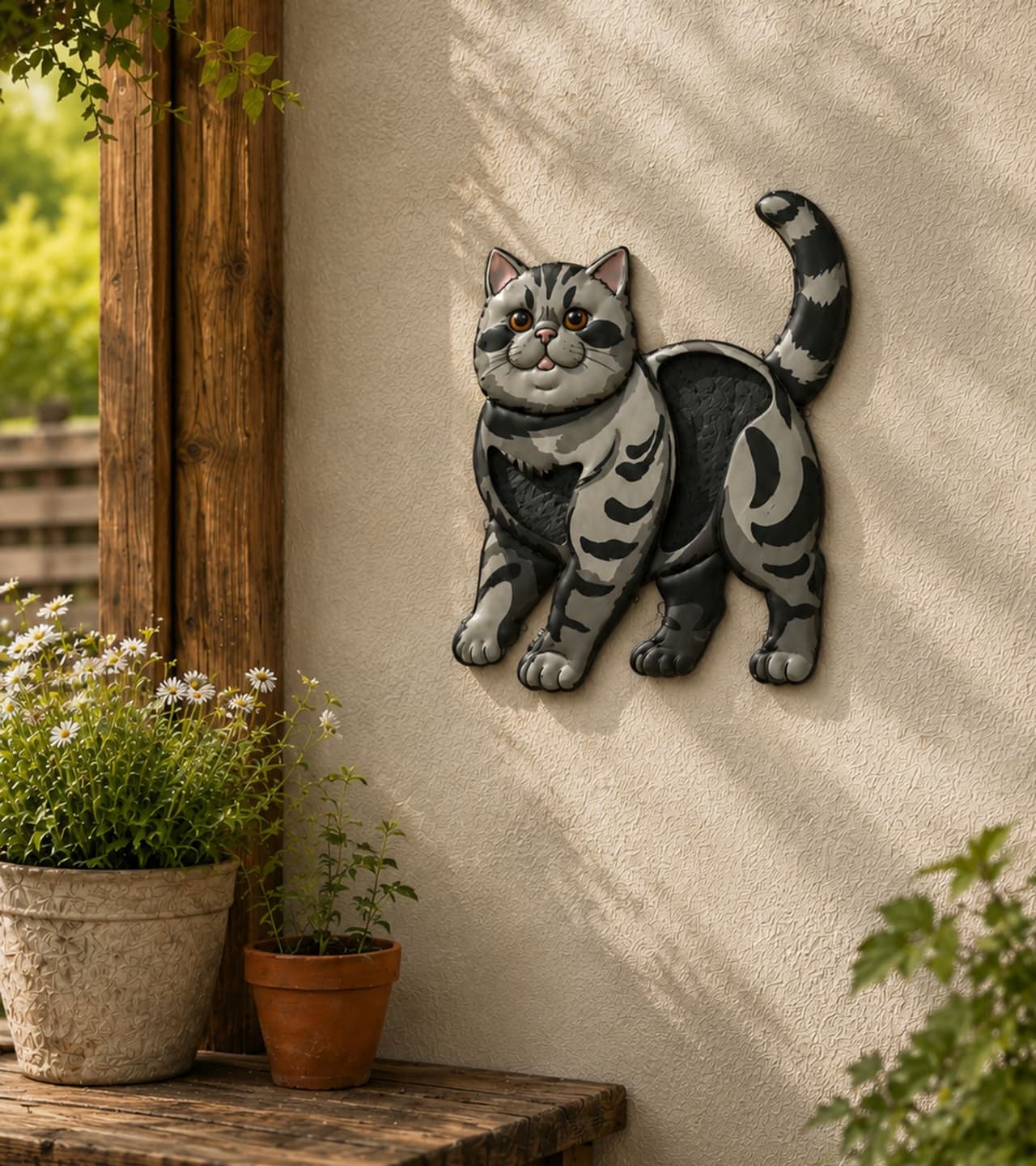 O46HI (MB11) Decoración de pared Gato de metal 37 x 34cm **Producto de segunda selección – probado & totalmente funcional** en Gris